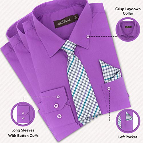 Alberto Danelli's Boys Long Sleeve Dress Shirt with Matching Tie and Handkerchief, 10/12, Violet - Image 3