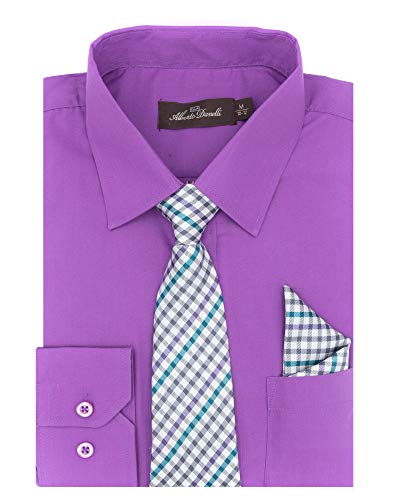 Alberto Danelli's Boys Long Sleeve Dress Shirt with Matching Tie and Handkerchief, 10/12, Violet - Image 1