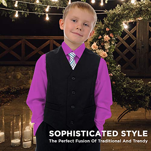 Alberto Danelli's Boys Long Sleeve Dress Shirt with Matching Tie and Handkerchief, 10/12, Violet - Image 2