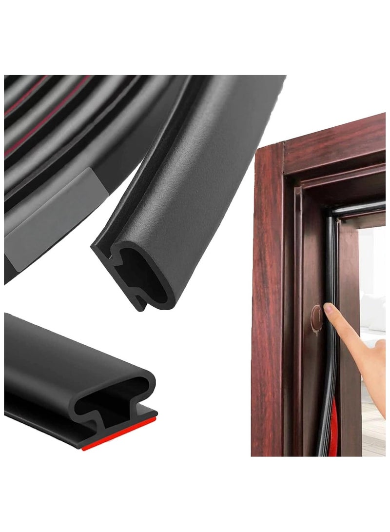 2PCS Black Rubber Weather Stripping Door Seal Strip,  Shape Door Rubber Weather Seal Strip, SelfAdhesive Door Weatherstripping Soundproofing Door Sealing Strip for Windows (23 feet, Black) - Image 1