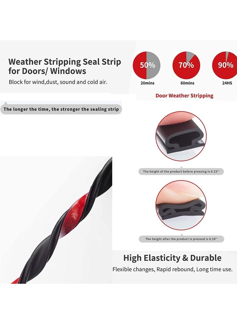 2PCS Black Rubber Weather Stripping Door Seal Strip,  Shape Door Rubber Weather Seal Strip, SelfAdhesive Door Weatherstripping Soundproofing Door Sealing Strip for Windows (23 feet, Black) - Image 4