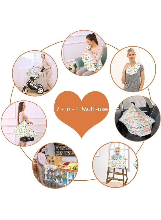 Hicoco Multi-use Carseat Covers Breastfeeding Cover - Car Seat Covers for Babies, Stretchy Carseat Canopy Cover, Boys and Girls Shower Gifts (Colours Dinosaur) - Image 3