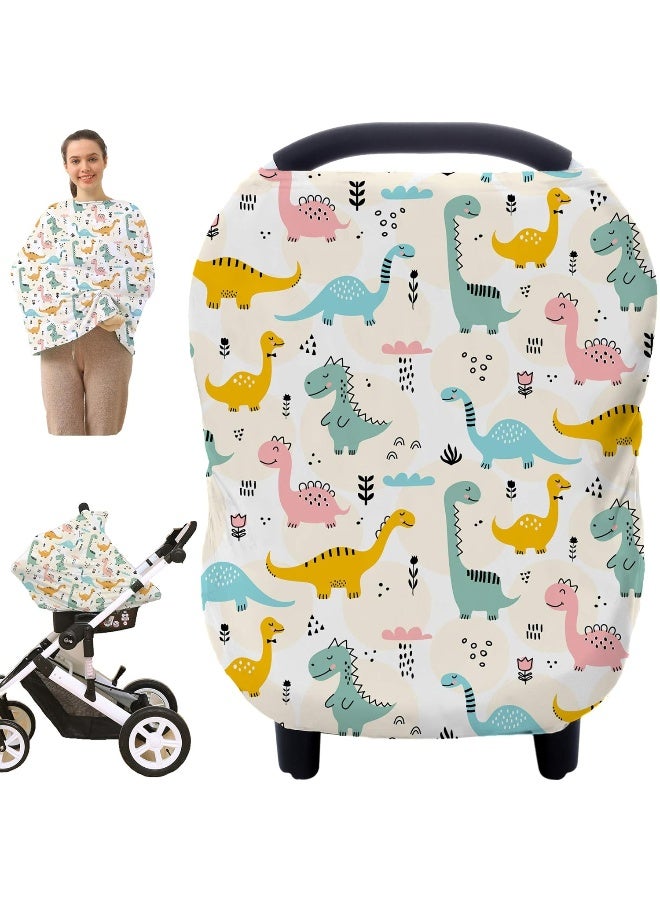 Hicoco Multi-use Carseat Covers Breastfeeding Cover - Car Seat Covers for Babies, Stretchy Carseat Canopy Cover, Boys and Girls Shower Gifts (Colours Dinosaur) - Image 1