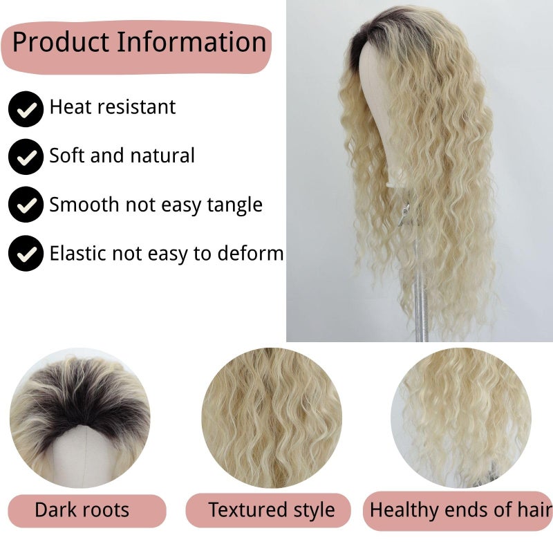 Fencca Blonde Long Curly Wavy Wig Ombre Platinum Blonde Wigs for Women Loose Wave Hair Glueless Heat Resistant Synthetic Wigs for Daily Party Use - Image 4