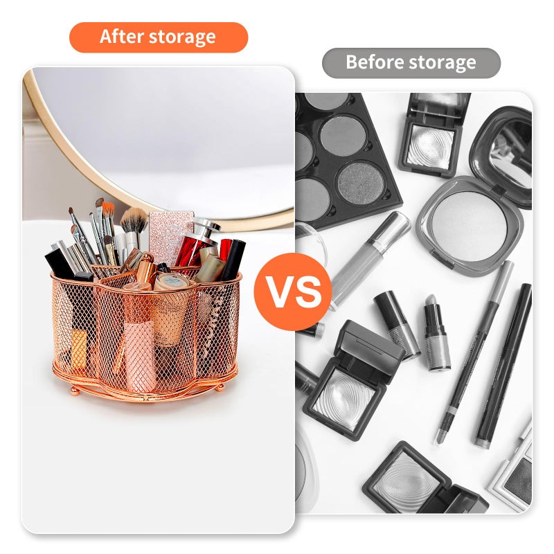 PNEUICALLY 360 Degree Rotate Pen Holder for Desk Mesh Desk Pen Organizer Pencil Holder Large Capacity Accessories & Workspace Organizers for School,Home (Rose Gold, No hook) - Image 5