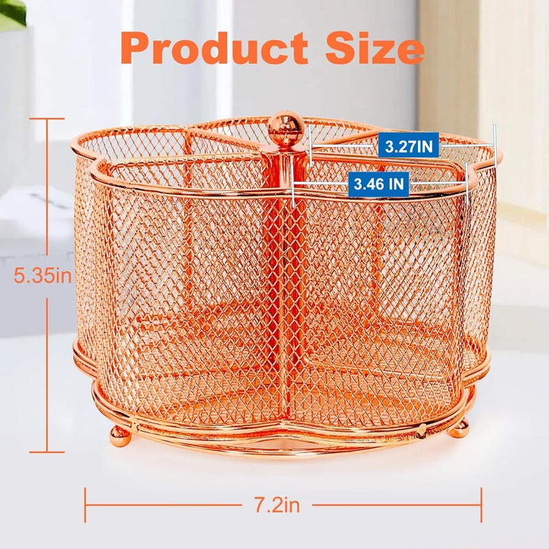 PNEUICALLY 360 Degree Rotate Pen Holder for Desk Mesh Desk Pen Organizer Pencil Holder Large Capacity Accessories & Workspace Organizers for School,Home (Rose Gold, No hook) - Image 2