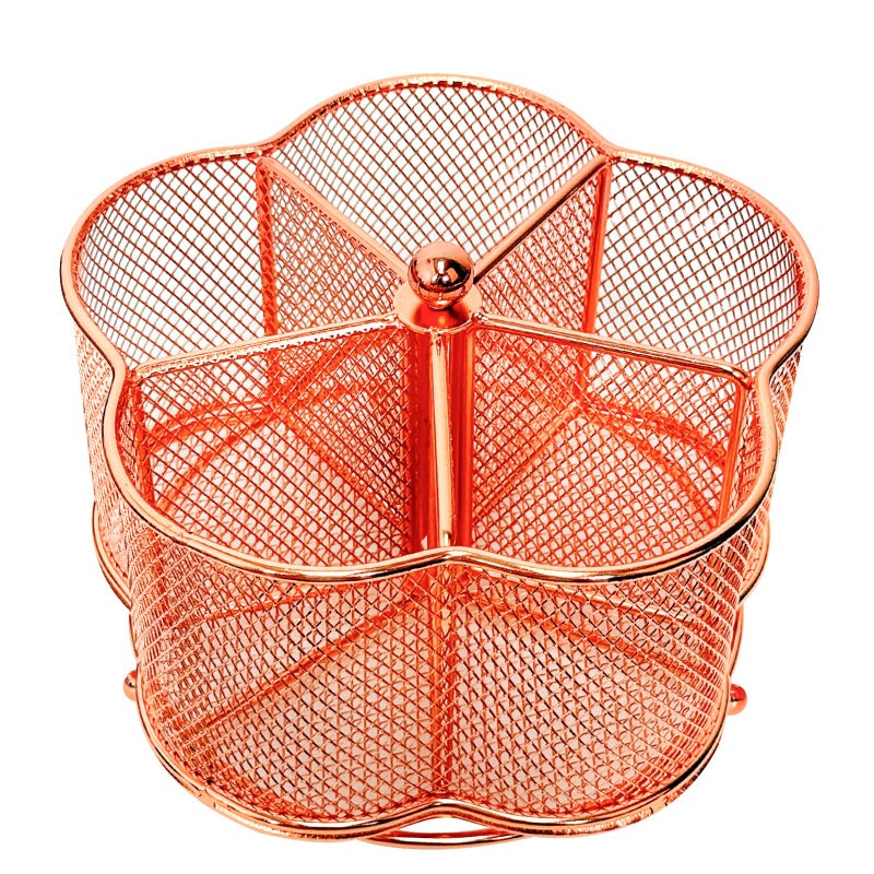PNEUICALLY 360 Degree Rotate Pen Holder for Desk Mesh Desk Pen Organizer Pencil Holder Large Capacity Accessories & Workspace Organizers for School,Home (Rose Gold, No hook) - Image 1