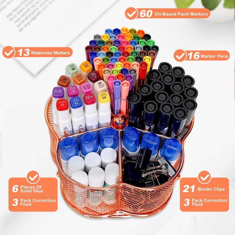 PNEUICALLY 360 Degree Rotate Pen Holder for Desk Mesh Desk Pen Organizer Pencil Holder Large Capacity Accessories & Workspace Organizers for School,Home (Rose Gold, No hook) - Image 3