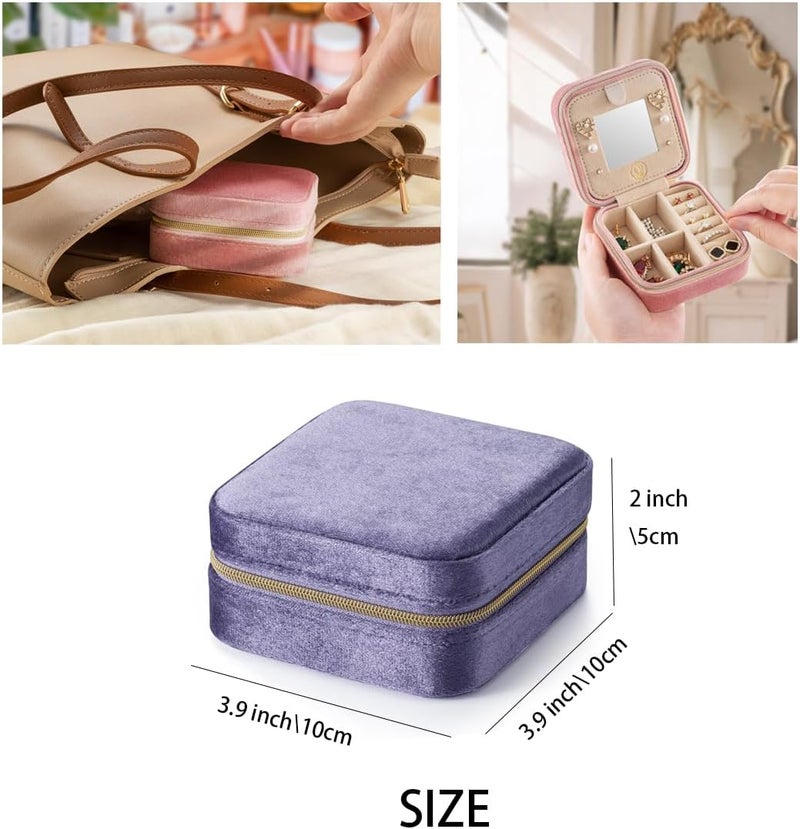 ZPROW Plush Velvet Travel Jewelry Case, Travel Jewelry Organizer, Jewelry Travel Case,Travel Jewelry Box, Small Jewelry Case for Women, Jewelry Travel Box, Earring Organizer with Mirror - Periwinkle - Image 3