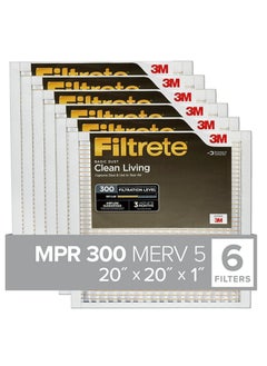FILTRETE AC Furnace Air Filter 20 x 20 x 1, MERV 5, MPR 300, Captures Unwanted Particles, 3 Month Life Pleated Electrostatic Air Cleaning Filter, 1 Inch, 6 Pack  - Image 1