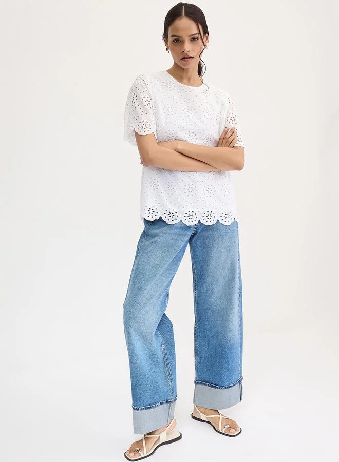 Femmella  Femmella White Cotton Schiffli Top for Women | Best Price UAE