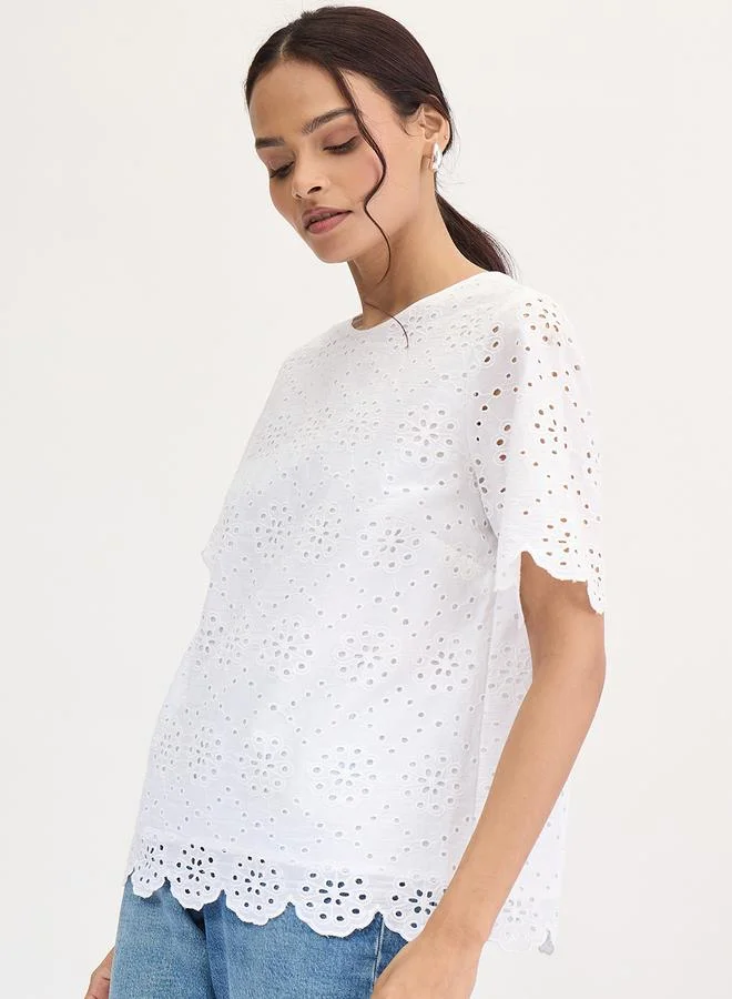 Femmella White Cotton Schiffli Top