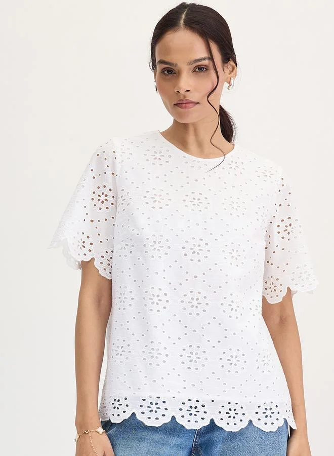 Femmella  Femmella White Cotton Schiffli Top for Women | Best Price UAE