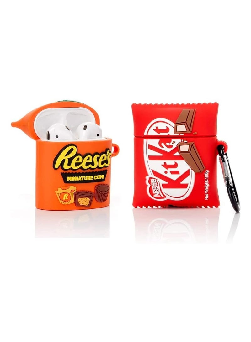 عام (عبوة من 2) حقيبة سيليكون لطيفة لسماعات Airpods 1/2 مع سلسلة مفاتيح، تصميم كرتوني لحماية الشاحن وسماعات الرأس، مجموعة ملحقات متوافقة مع Airpods 1 و 2 - Image 1