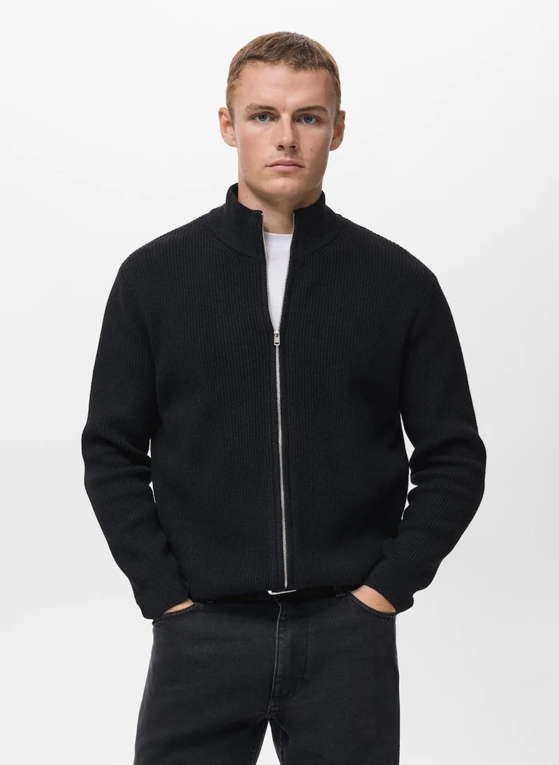 Mango Man Ribbed-knit cardigan with zip