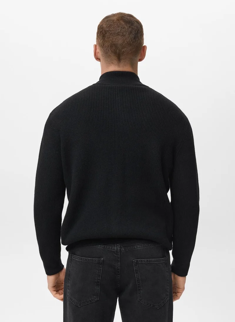 Mango Man Ribbed-knit cardigan with zip