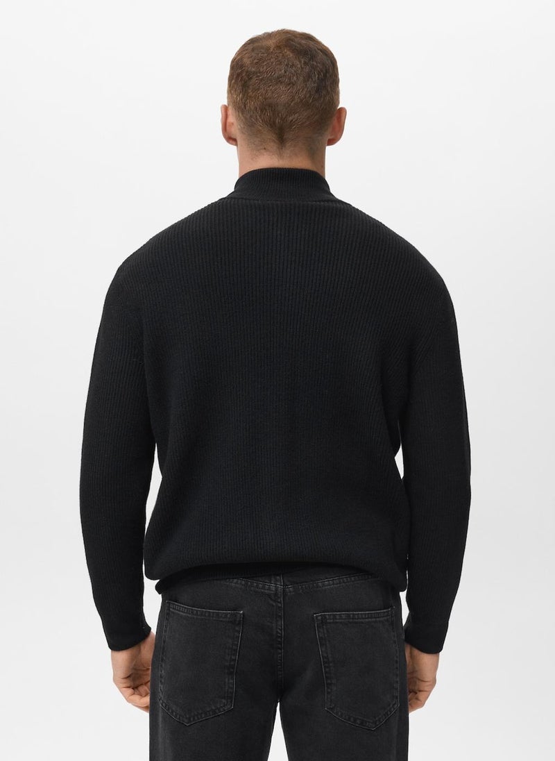 Mango Man Ribbed-knit cardigan with zip - Image 2