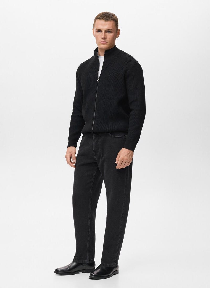 Mango Man Ribbed-knit cardigan with zip - Image 3