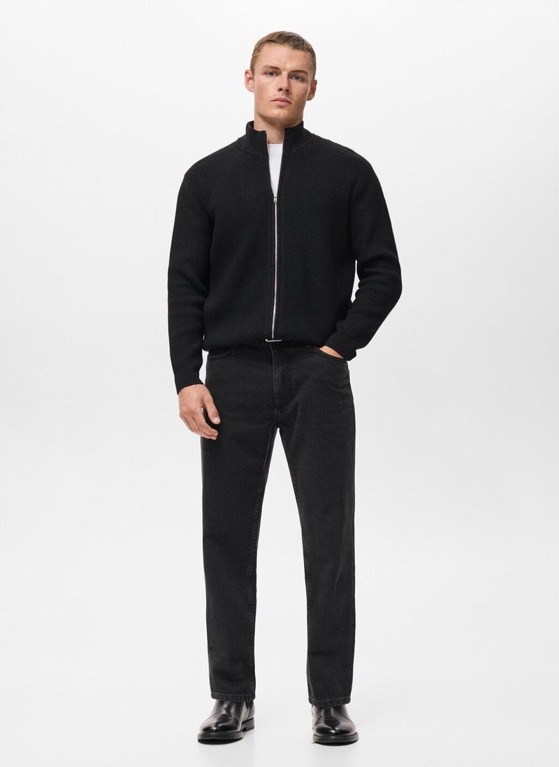 Mango Man Ribbed-knit cardigan with zip - Image 5