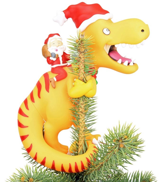 SANTA RIDING A TREX FUNNY CHRISTMAS TREE TOPPER LARGE 10