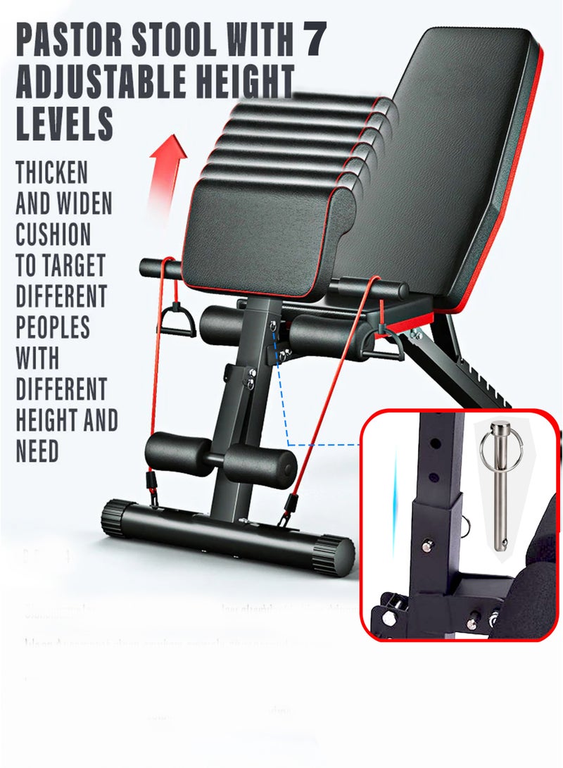 Toshionics Adjustable 6 in 1 Multifunctional Weight Bench with Preacher Curl Pad, 2 Resistance Bands, Leg Developer & 7 Backrest Positions Heavy-Duty Foldable Strength Training Bench for Full Body Fitness Workout, 300KG Capacity, Home Gym Dumbbell Exercise Strength Training Equipment For Men and Women Bench Press Sit Up Flat Incline Decline Chair Abs Motion Assist Abdominal  - Image 2