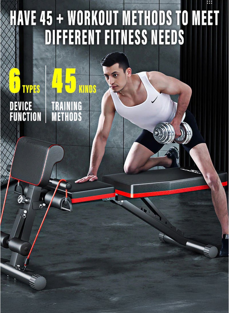 Toshionics Adjustable 6 in 1 Multifunctional Weight Bench with Preacher Curl Pad, 2 Resistance Bands, Leg Developer & 7 Backrest Positions Heavy-Duty Foldable Strength Training Bench for Full Body Fitness Workout, 300KG Capacity, Home Gym Dumbbell Exercise Strength Training Equipment For Men and Women Bench Press Sit Up Flat Incline Decline Chair Abs Motion Assist Abdominal  - Image 4