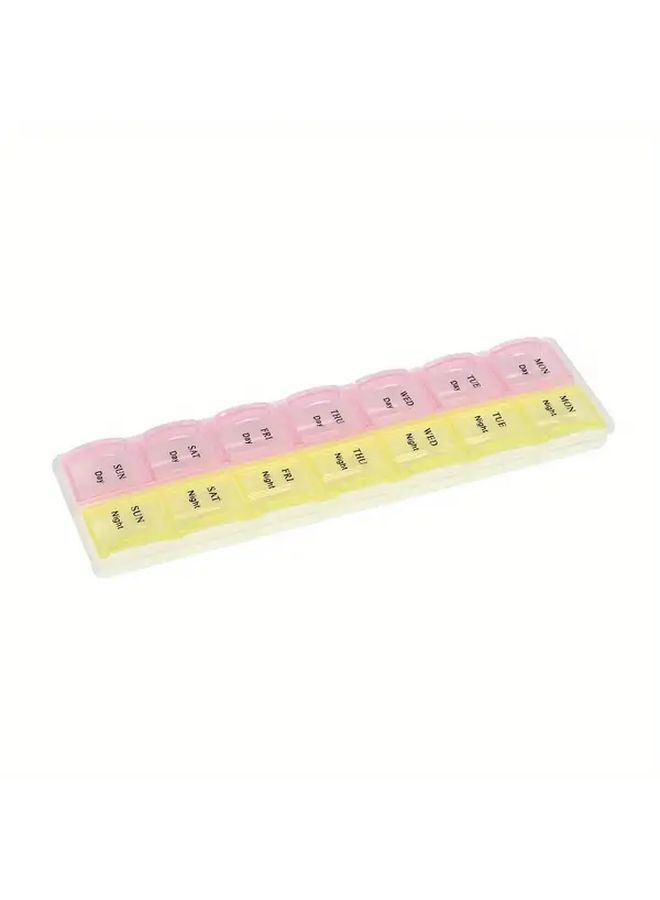 Pink And Blue 14 Compartment Weekly Pill Organizer With Locking Lid - Image 1