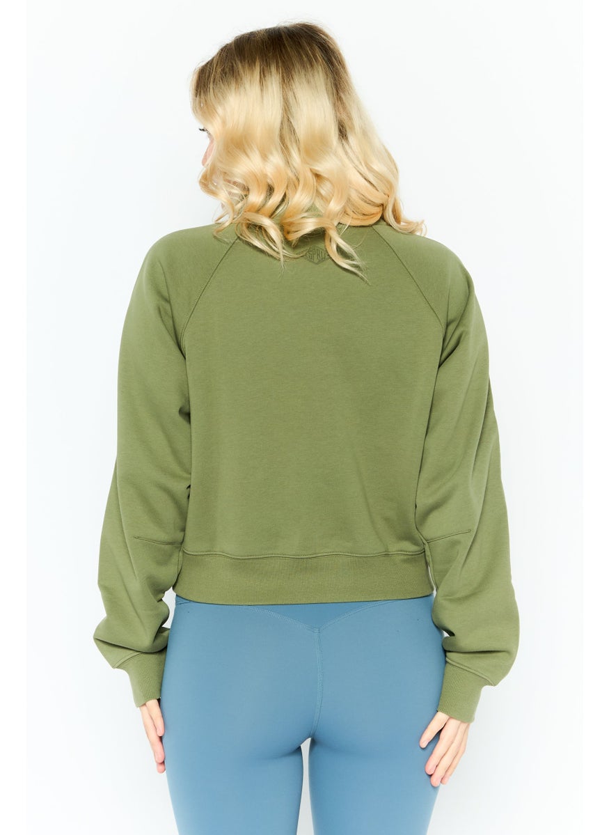 ESPRIT - Women Mock Neck Embroidered Long Sleeves Sweatshirt, Olive - Image 1
