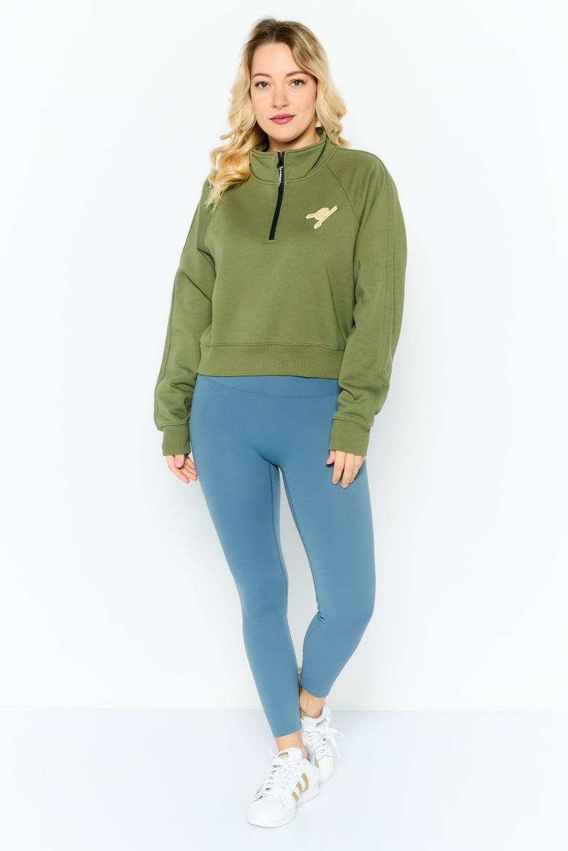ESPRIT سويت شيرت نسائي بأكمام طويلة وياقة مزيفة مطرزة، زيتوني - Image 4