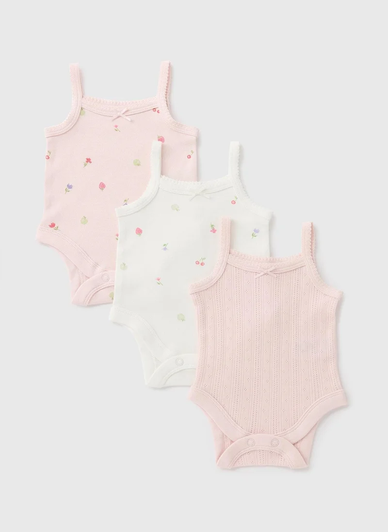 Matalan 3 Pack Baby Pink Fruit Cami Bodysuits