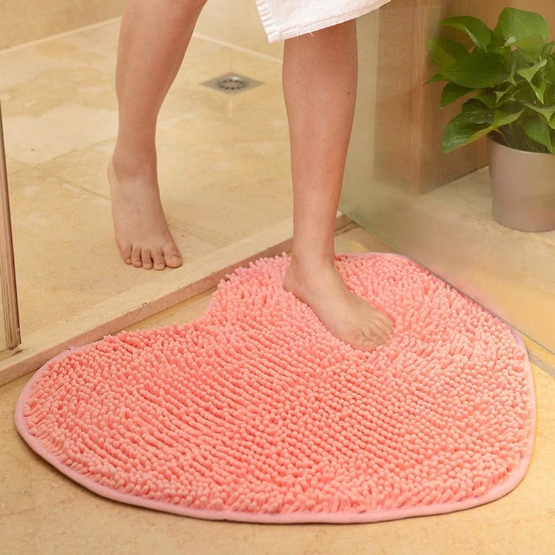 vctops Heart Shaped Chenille Bath Rugs Extra Soft and Absorbent Shaggy Rugs Non-Slip Washable Plush Carpet for Tub Bathroom Shower Mat Pink 28"x31" - Image 1