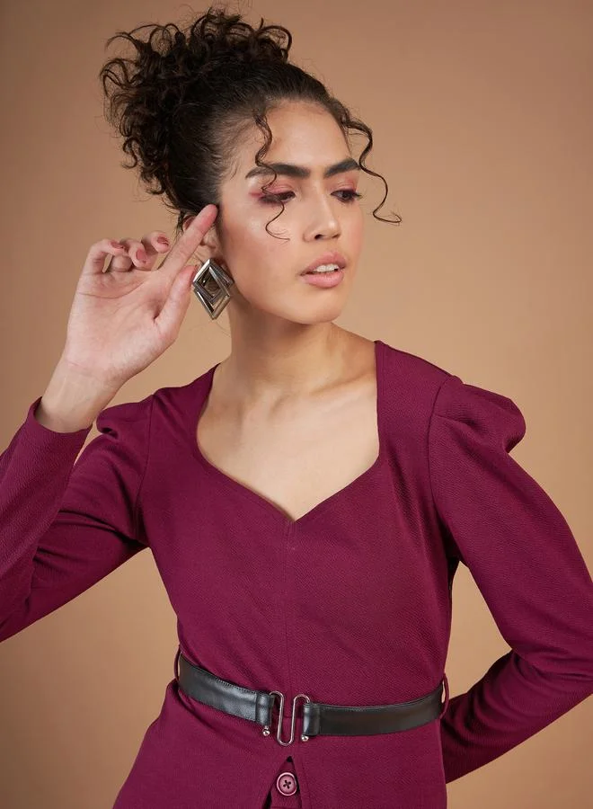 SASSAFRAS Belted Peplum Top & Pintuck Straight Pants Co-Ord by Styli