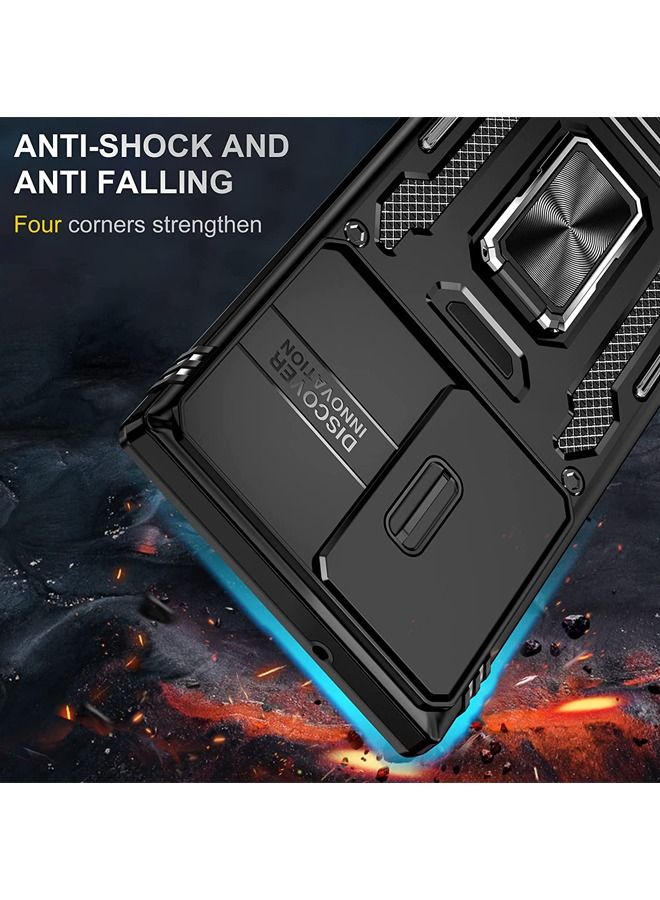 كابتن تيك جراب Galaxy S23 Ultra مضاد للصدمات لـ S23 5G مضاد للسقوط مضاد للسقوط مدمج بغطاء عدسة كاميرا مضاد للخدش مدمج بزاوية 360 درجة ومسند بحلقة دائرية 6.8 بوصة أسود - Image 2