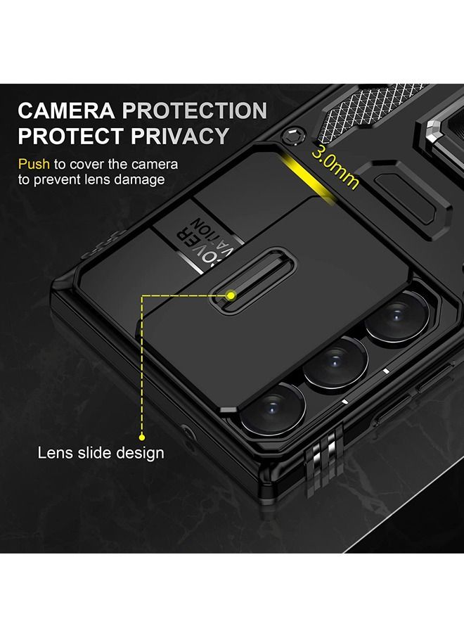 كابتن تيك جراب Galaxy S23 Ultra مضاد للصدمات لـ S23 5G مضاد للسقوط مضاد للسقوط مدمج بغطاء عدسة كاميرا مضاد للخدش مدمج بزاوية 360 درجة ومسند بحلقة دائرية 6.8 بوصة أسود - Image 5