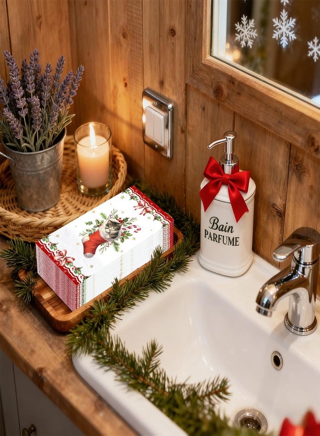 Lokigo 200 Pcs Disposable Guest Napkins Christmas Red Stockings Cat 2 Ply Decorative Dinner Paper Hand Towels Xmas Winter Cocktail Guest Hand Napkins for Party Holiday Bathroom (Cat) - Image 5