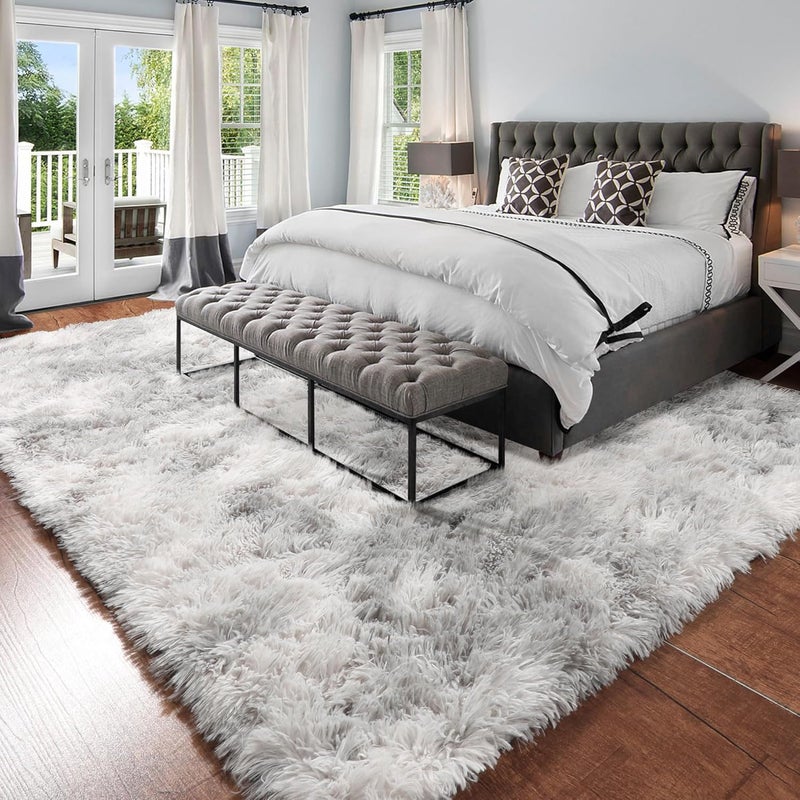 Amdrebio Tie-Dyed Light Grey Large Living Room Rugs 6x9, Furry Shag Area Rug for Bedroom, Big Soft Fluffy Rug for Kids Room Decor, Modern Fuzzy Shaggy Carpet, Plush Floor Rug for Classroom - Image 3