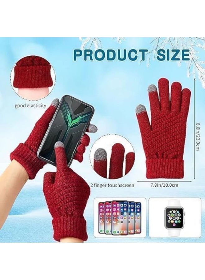 HZYH 6 Pieces Winter Beanie Hat Gloves Set, Warm Knit Hat Touchscreen Gloves Soft Cozy Skull Cap Set for Women  Men - Image 3