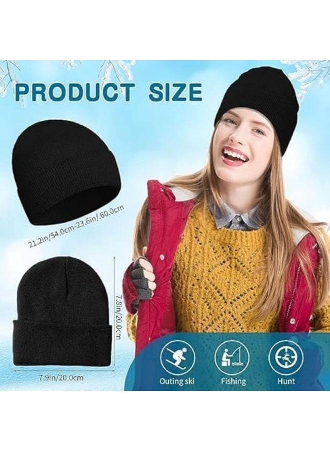 HZYH 6 Pieces Winter Beanie Hat Gloves Set, Warm Knit Hat Touchscreen Gloves Soft Cozy Skull Cap Set for Women  Men - Image 2