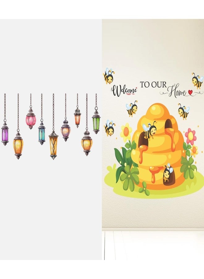 WALLBOOK Set of 2 Wall Stickers Hanging Lamp | Welcome Honey Bee for Home, Hall, Bedroom, Livingroom & Kitchen - Image 1