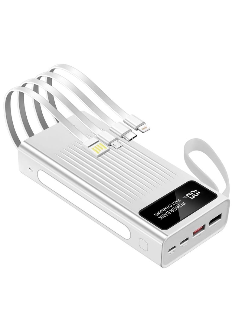 OALE Power Bank with Built in Cables, 20,000mAh, 22.5w PD fast charging, 4 output ports ports, supports iPhone and Samsung Galaxy fast charging (White)  - Image 1