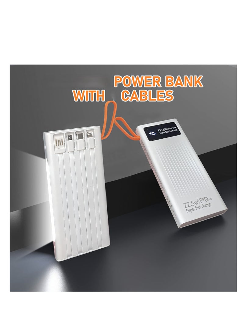 OALE Power Bank with Built in Cables, 20,000mAh, 22.5w PD fast charging, 4 output ports ports, supports iPhone and Samsung Galaxy fast charging (White)  - Image 3