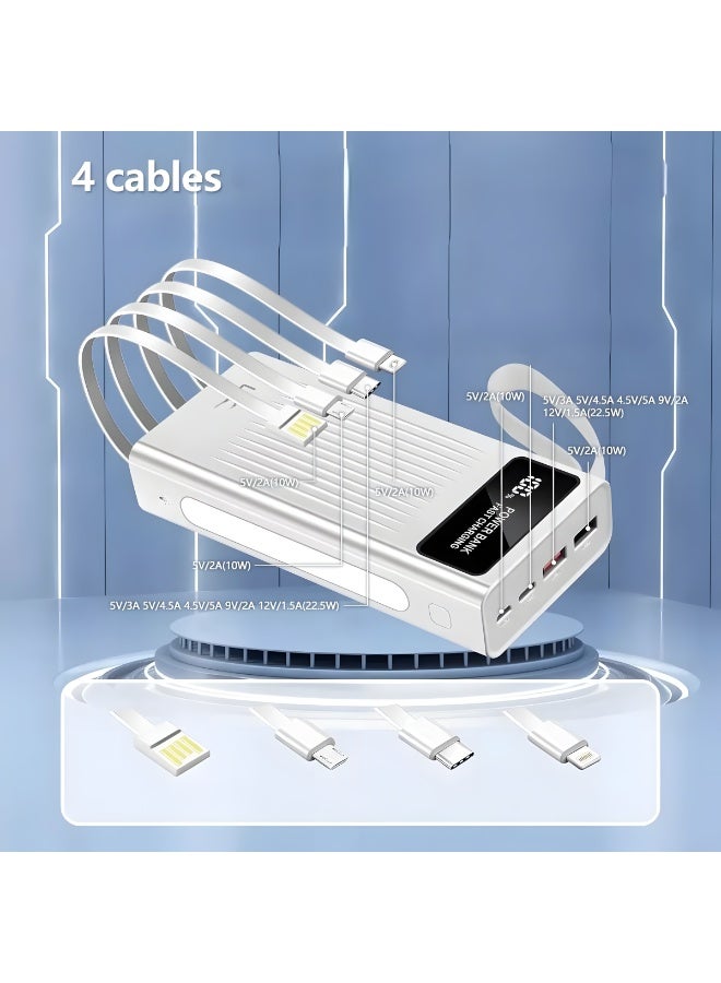 OALE 20000mAh Power Bank with Built-in Cables, 22.5W Fast Charging, Type-C PD, Digital Display, LED Light, (white) - Image 3