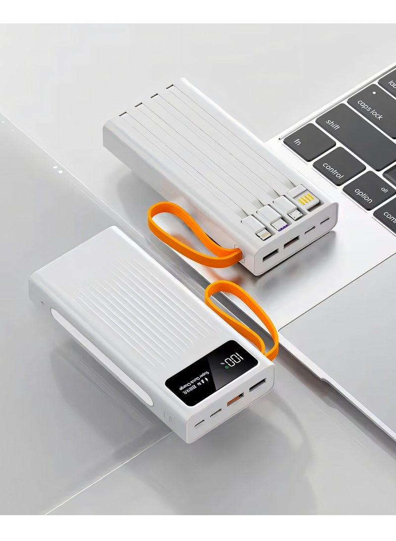 OALE 20000mAh Power Bank with Built-in Cables, 22.5W Fast Charging, Type-C PD, Digital Display, LED Light, (white) - Image 4