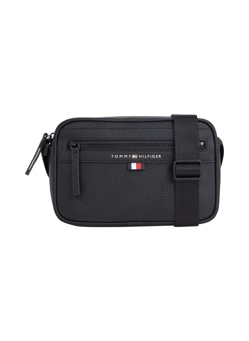 TOMMY HILFIGER Men's Essential Metal Logo Reporter Bag - Faux Leather, Black