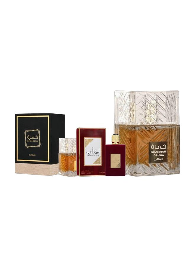 Lattafa Khamrah Unisex Eau De Parfum by Lattafa 100ml, Ameerat Al Arab EDP 100ml, KHAMRAH QAHWA EDP 100ml.  - Image 1