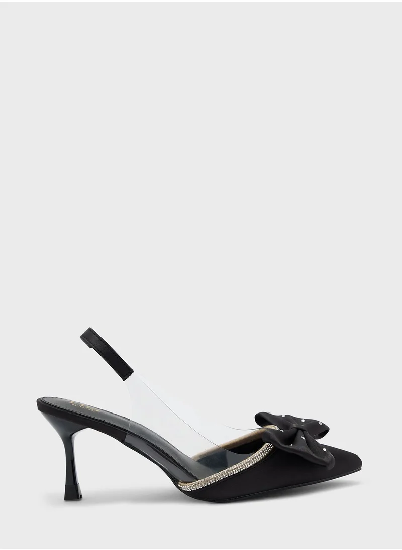 Ella Limited Edition Satin Diamante Giant Bow Pointed Pump