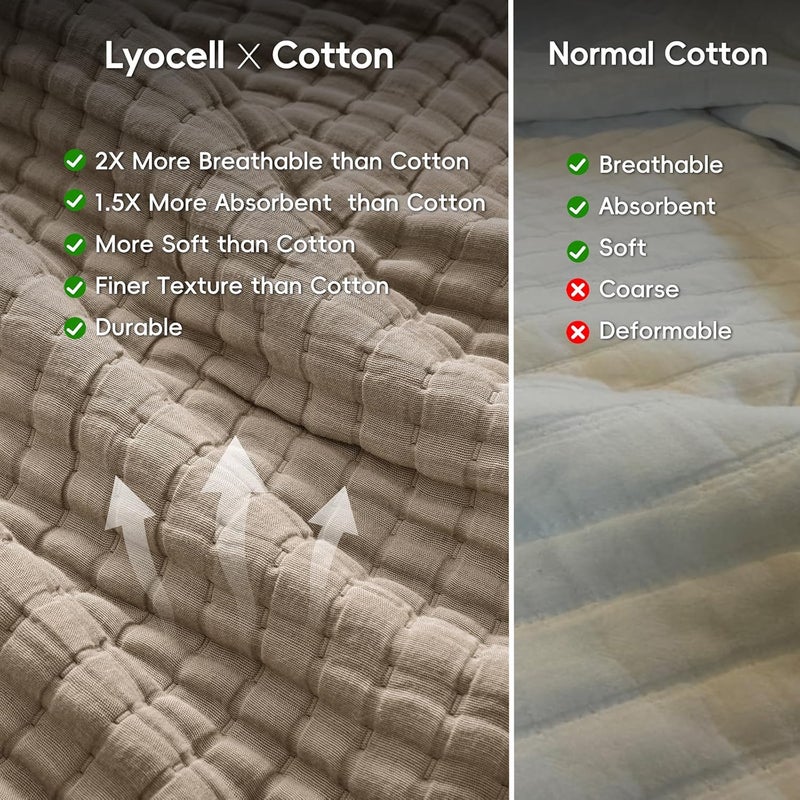 PHF Muslin Blanket King Size-Ultra Soft 50% Lyocell & 50% Cotton Blanket, Lightweight Breathable and Moisture Absorption Bedding, Cozy Woven Decor for All Season, 104"x90", Sand - Image 3