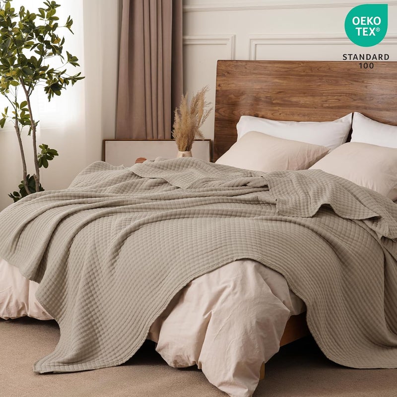 PHF Muslin Blanket King Size-Ultra Soft 50% Lyocell & 50% Cotton Blanket, Lightweight Breathable and Moisture Absorption Bedding, Cozy Woven Decor for All Season, 104"x90", Sand - Image 2