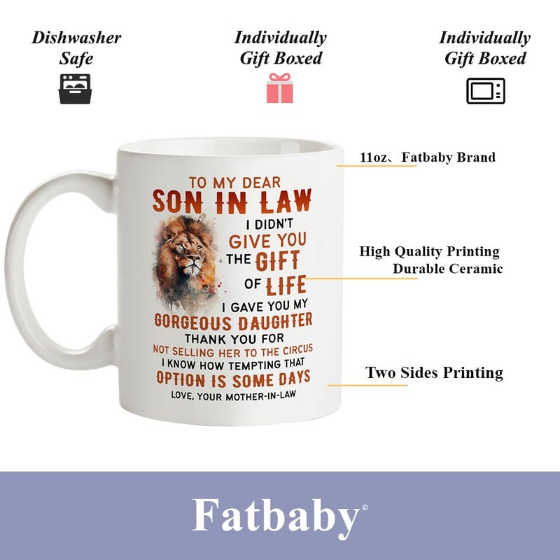 Fatbaby To My Son-in-law Coffee Mug Gifts from Mother-in-law, Birthday Christmas Fatherâ€™s Day Gifts for Son In Law from Mother In Law Tea Cup 11oz - Image 5