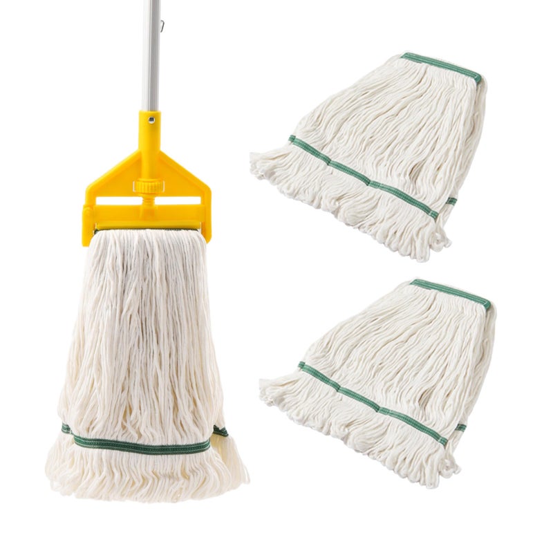 Midoneat Commercial Heavy Duty Industrial Mop with Long Handle59 LoopedEnd String Wet Cotton Mops for Floor Cleaning Including Three mop Head Replacement